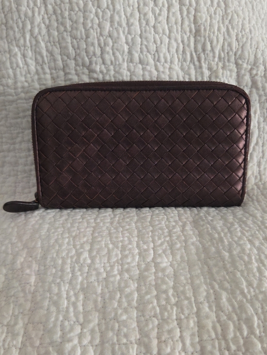 Bottega Veneta Handbags - Bottega Veneta Textured Zippered Long Wallet in Shimmery Dark Bronze